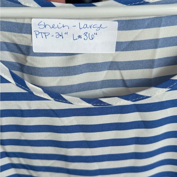 SHEIN Blue and White Striped Tiered Sleeveless Dress, Size Large - Picture 2 of 9